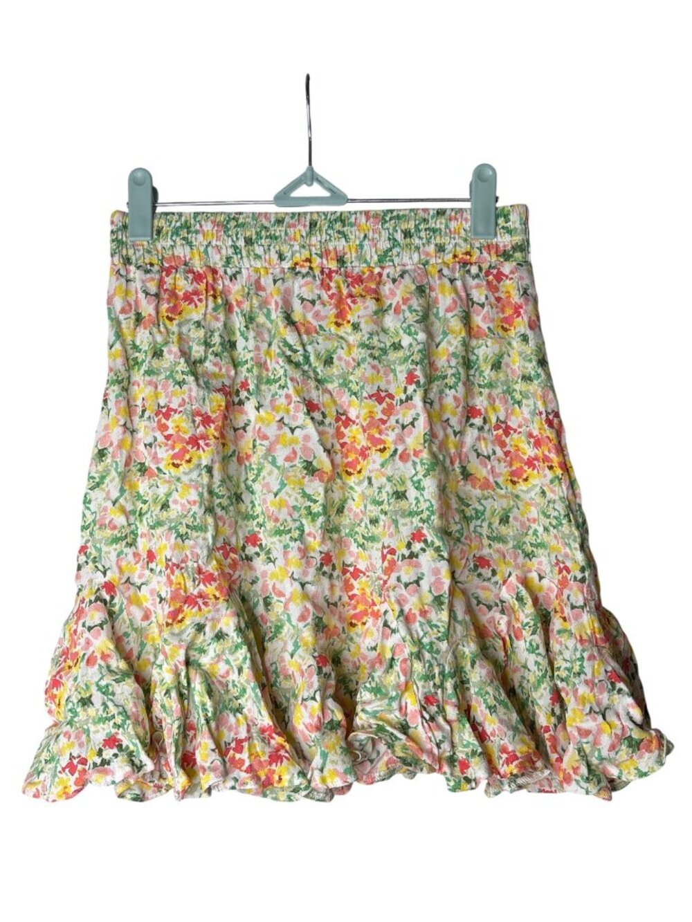 LOFT Petites A-Line Skirt XSP Ruffle Hem Elastic Waist Pastel Spring Floral New